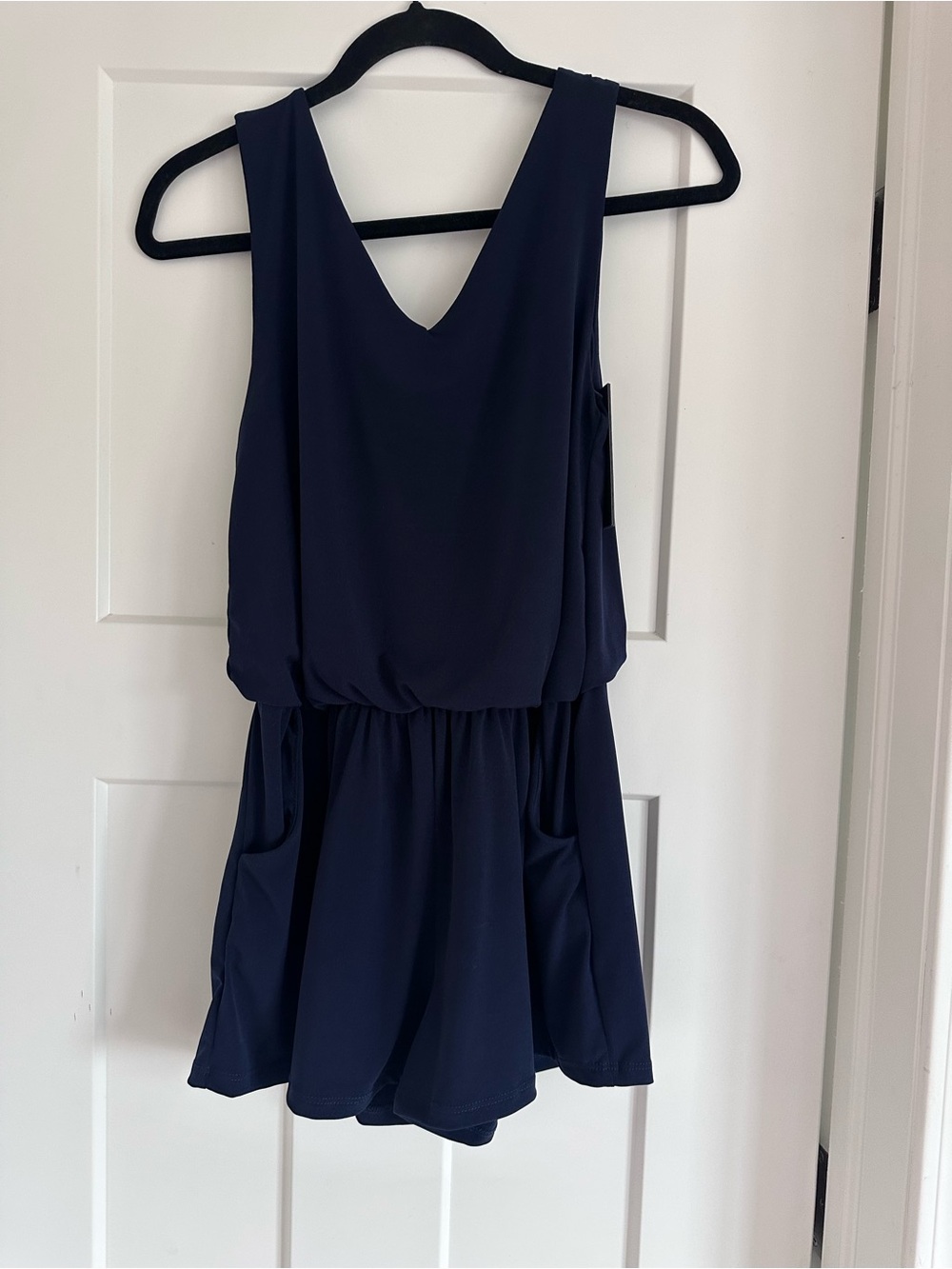 Sleeveless Navy Blue V-Neck Romper